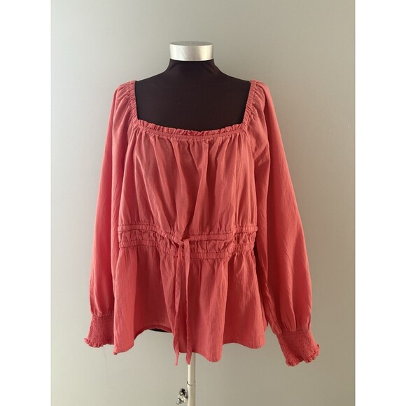 Ava and Viv Top Size 1X Coral Milkmaid Babydoll Cottagecore Boho Adj Waist - Picture 1 of 16